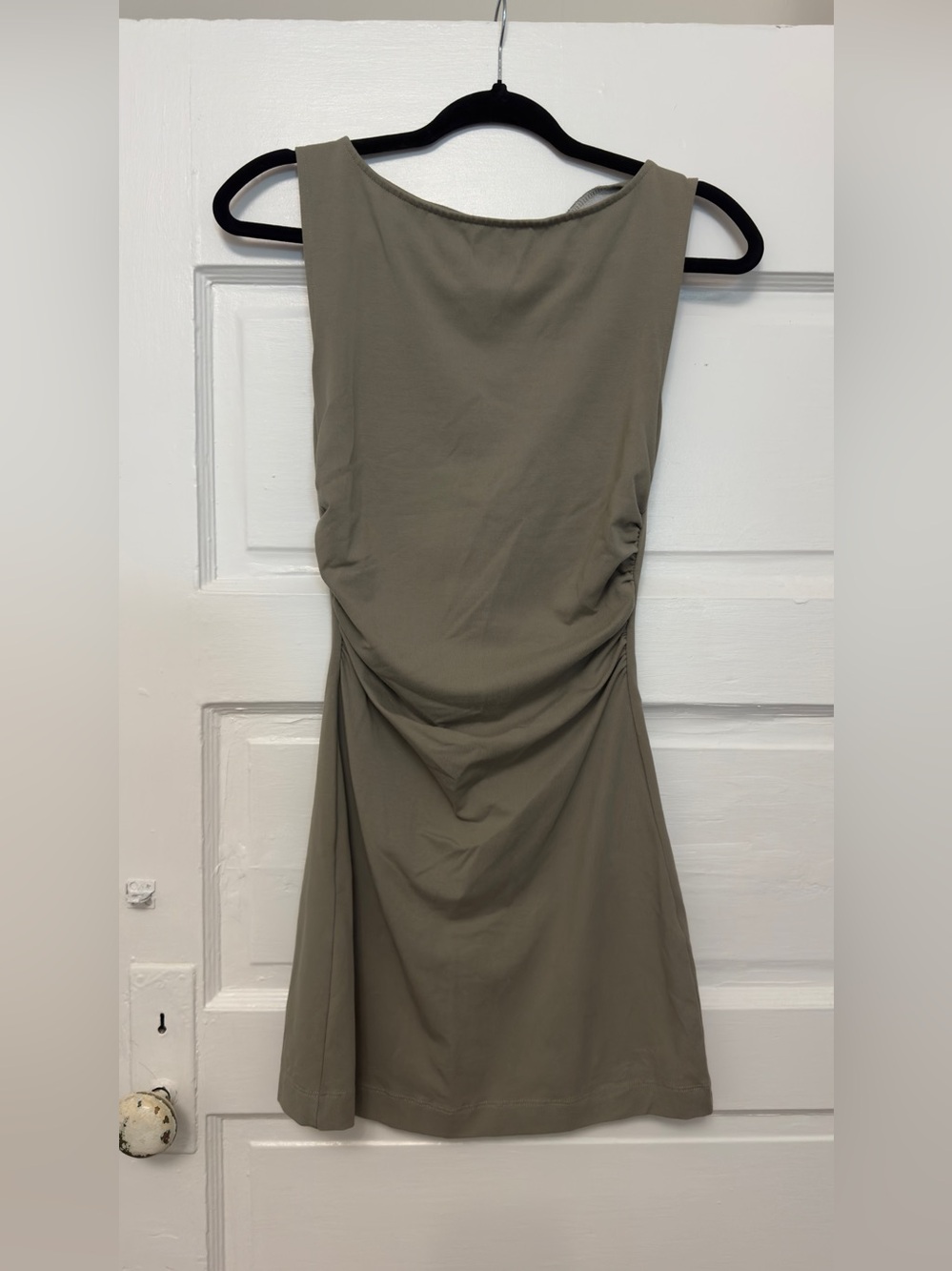 Dynamite Sage Green Sleeveless Ruched Bodycon Dress